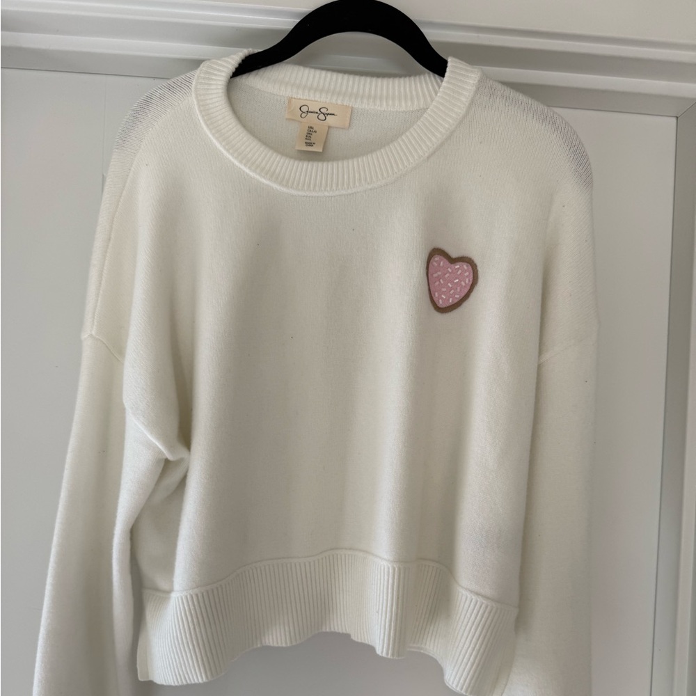 Jessica Simpson size large White Sweater with Heart Patch
